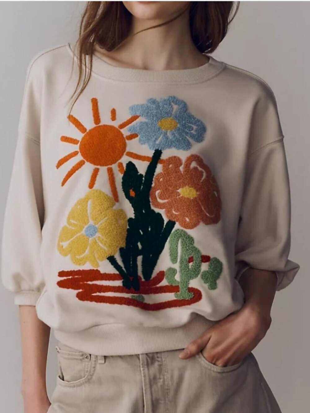 Anthropologie Pilcro Oversized Pullover Top Sweatshirt Floral size XXS